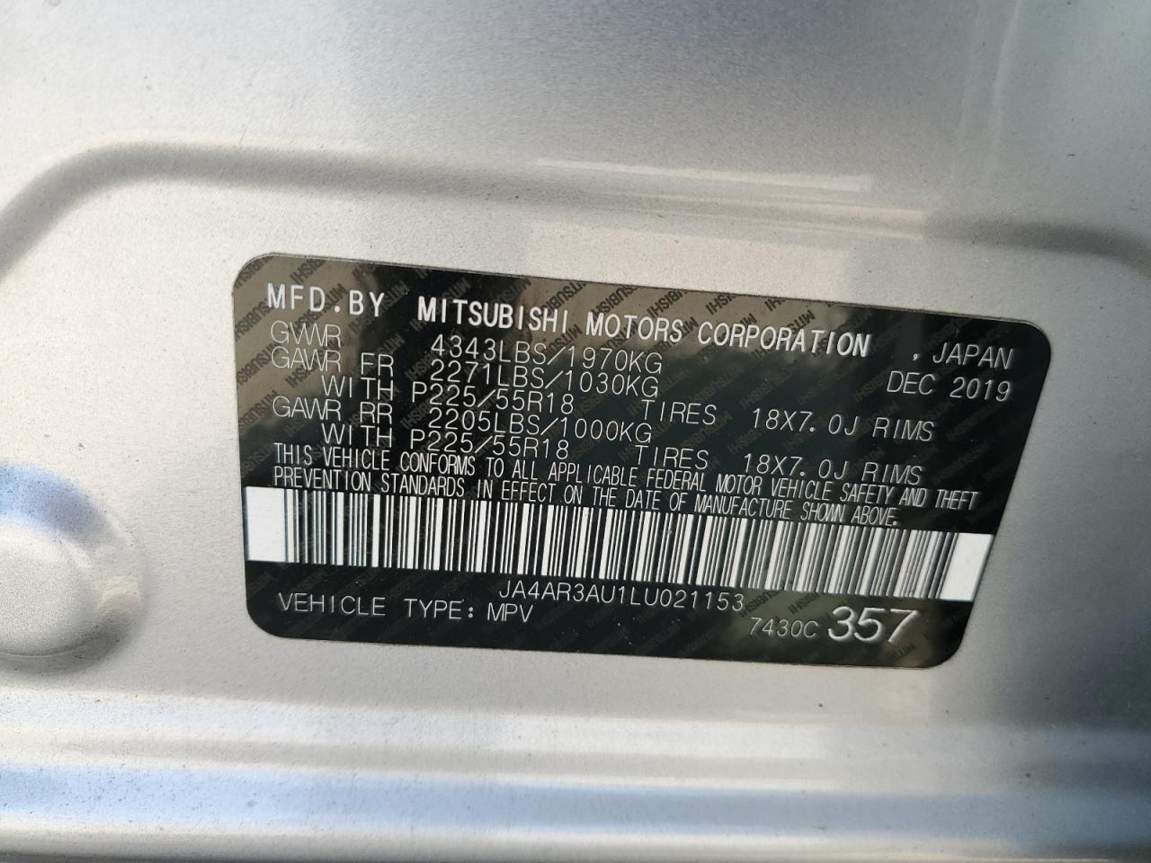 Photo 12 VIN: JA4AR3AU1LU021153 - MITSUBISHI OUTLANDER 