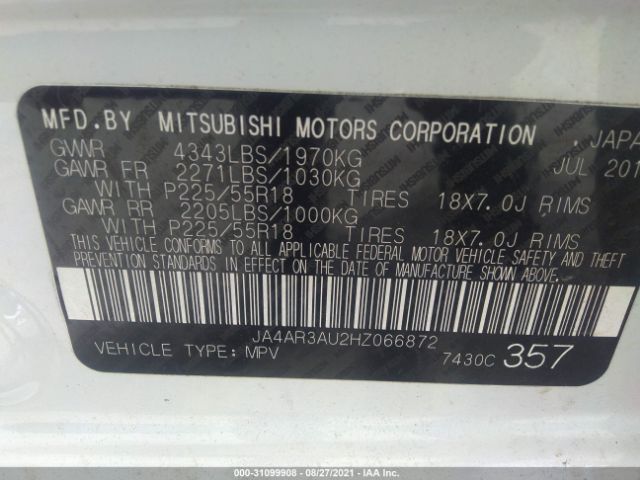 Photo 8 VIN: JA4AR3AU2HZ066872 - MITSUBISHI OUTLANDER SPORT 