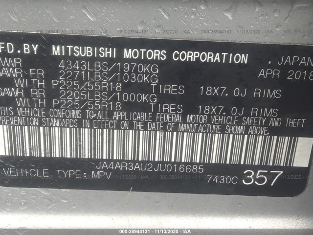 Photo 8 VIN: JA4AR3AU2JU016685 - MITSUBISHI OUTLANDER SPORT 