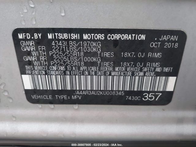 Photo 8 VIN: JA4AR3AU2KU008345 - MITSUBISHI OUTLANDER SPORT 