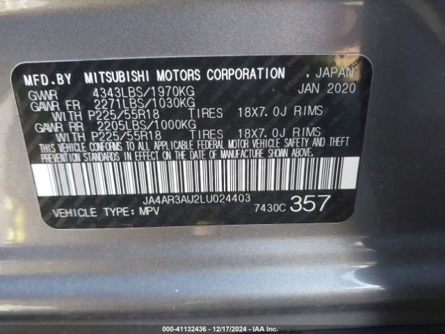 Photo 8 VIN: JA4AR3AU2LU024403 - MITSUBISHI OUTLANDER SPORT 