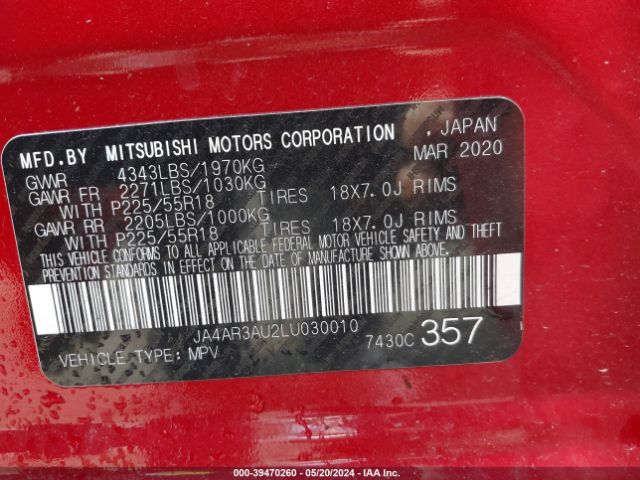 Photo 8 VIN: JA4AR3AU2LU030010 - MITSUBISHI OUTLANDER SPORT 