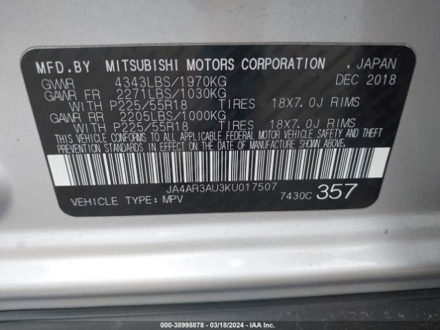 Photo 8 VIN: JA4AR3AU3KU017507 - MITSUBISHI OUTLANDER SPORT 