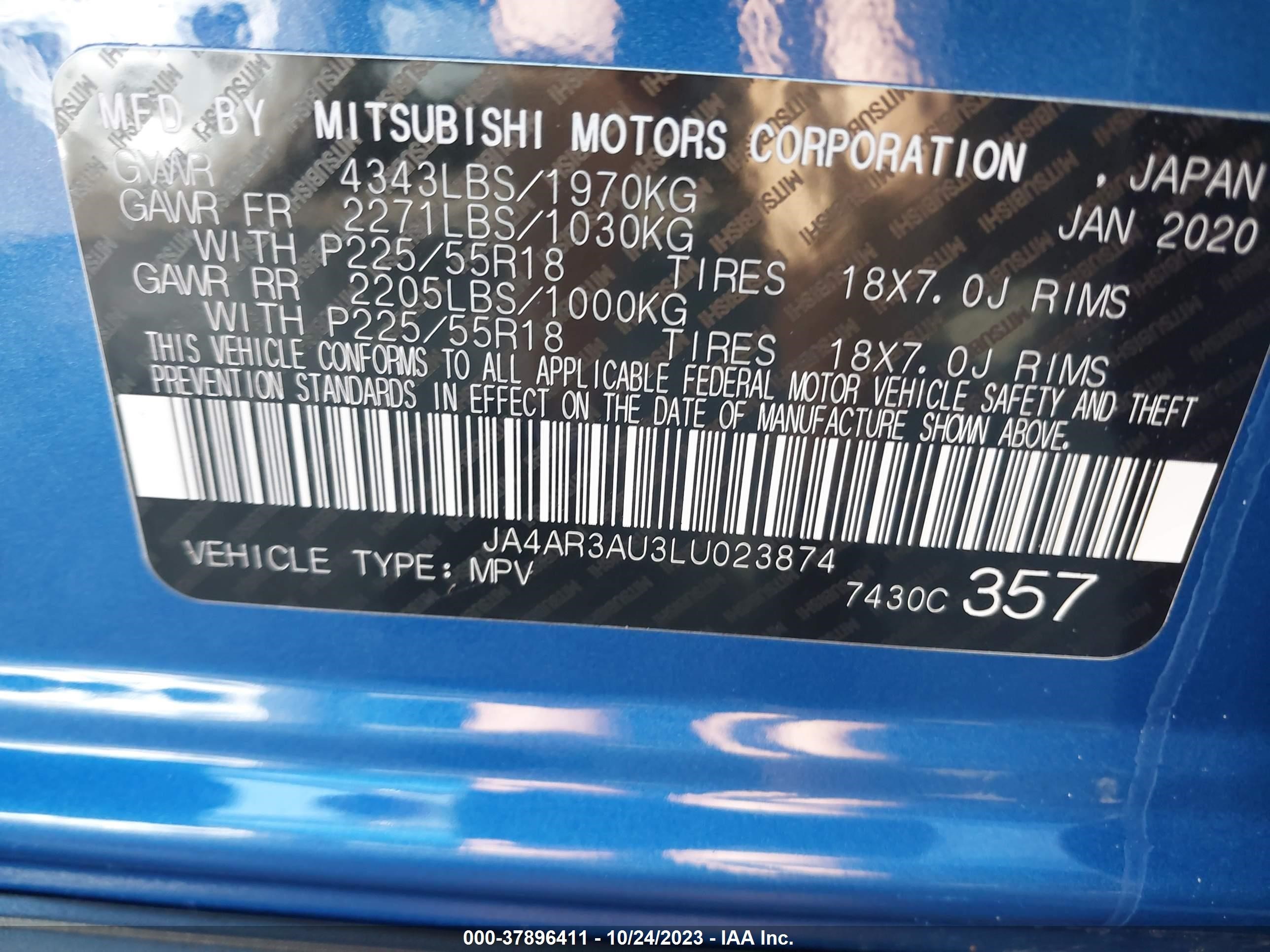 Photo 8 VIN: JA4AR3AU3LU023874 - MITSUBISHI OUTLANDER 