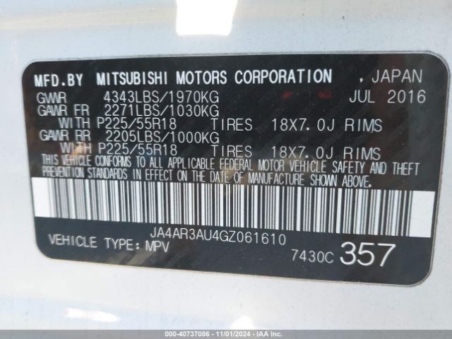 Photo 8 VIN: JA4AR3AU4GZ061610 - MITSUBISHI OUTLANDER SPORT 