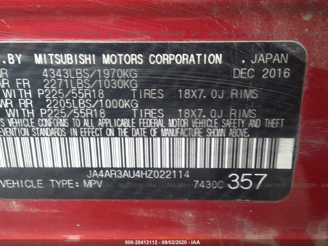 Photo 8 VIN: JA4AR3AU4HZ022114 - MITSUBISHI OUTLANDER 