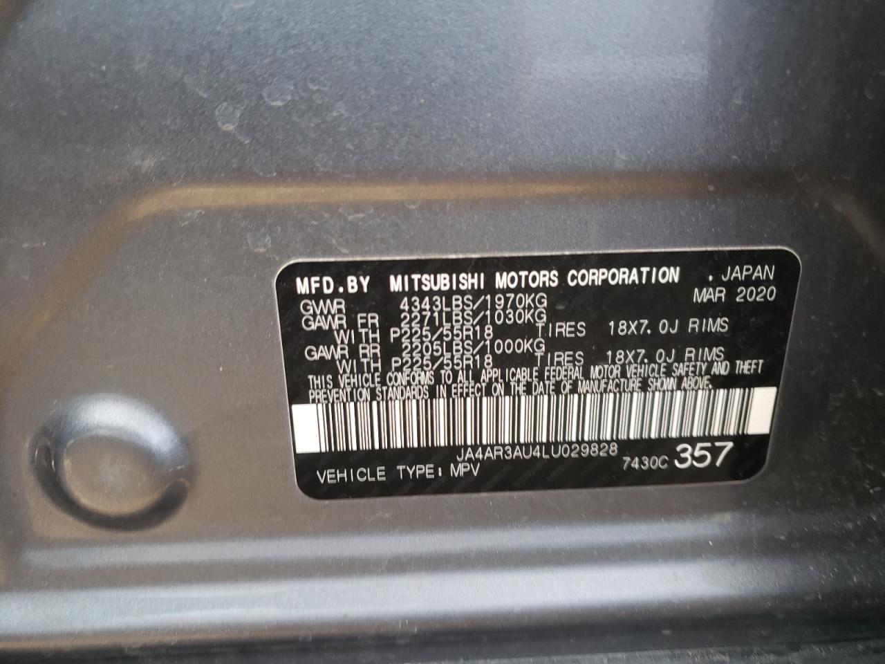 Photo 12 VIN: JA4AR3AU4LU029828 - MITSUBISHI OUTLANDER 