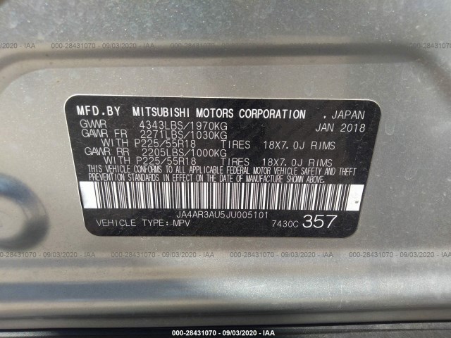 Photo 8 VIN: JA4AR3AU5JU005101 - MITSUBISHI OUTLANDER SPORT 