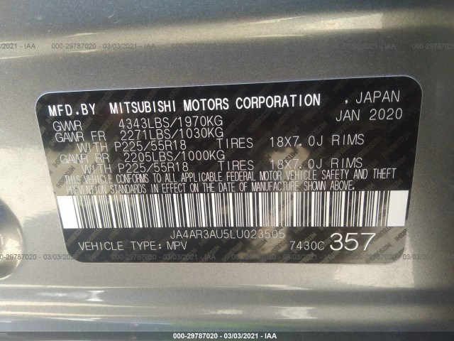 Photo 8 VIN: JA4AR3AU5LU023505 - MITSUBISHI OUTLANDER 