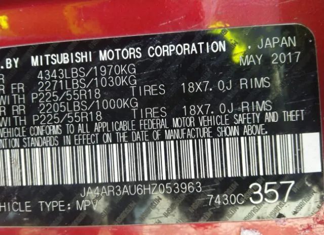 Photo 8 VIN: JA4AR3AU6HZ053963 - MITSUBISHI OUTLANDER SPORT 