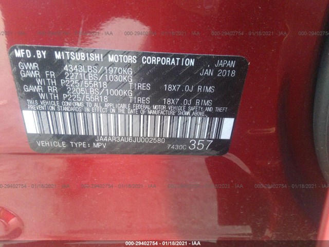 Photo 8 VIN: JA4AR3AU6JU002580 - MITSUBISHI OUTLANDER 