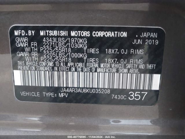 Photo 8 VIN: JA4AR3AU6KU035208 - MITSUBISHI OUTLANDER SPORT 