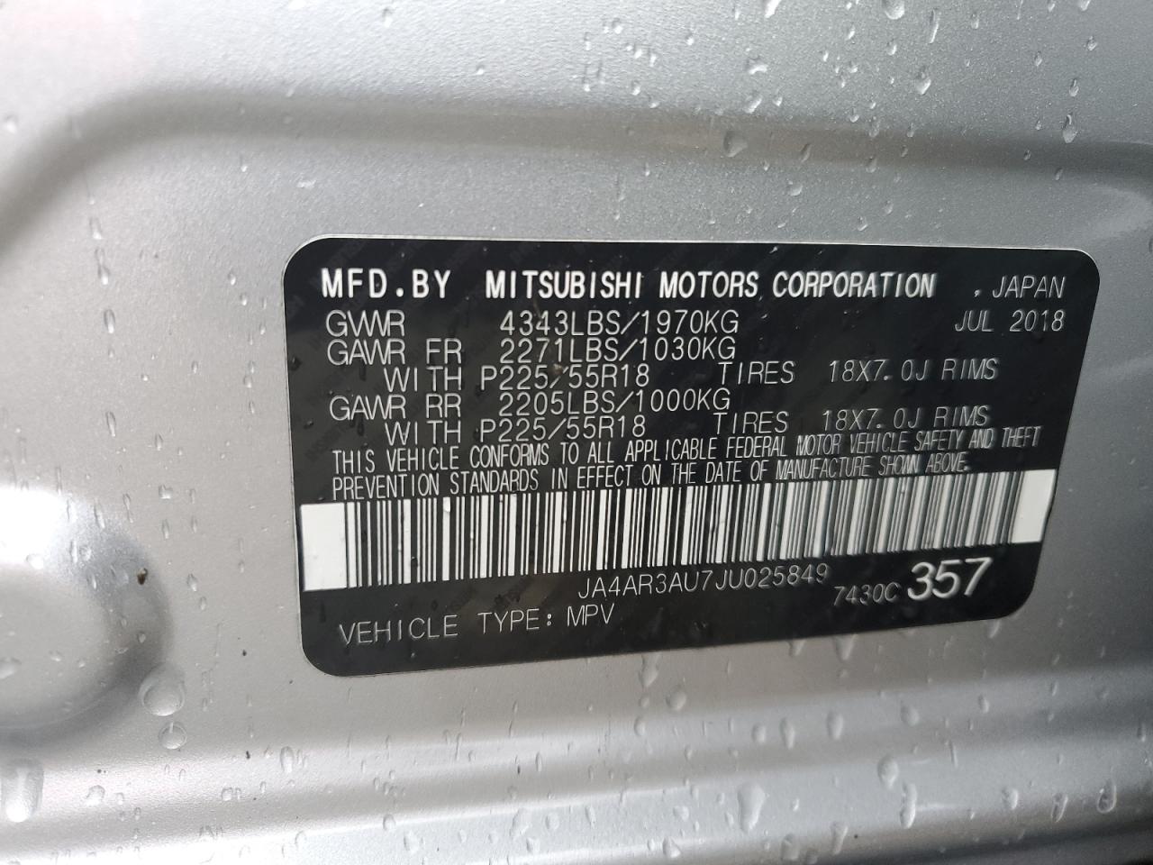 Photo 12 VIN: JA4AR3AU7JU025849 - MITSUBISHI OUTLANDER 