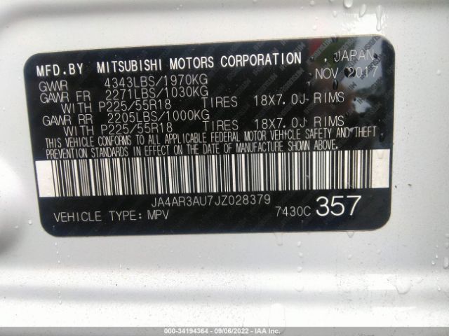 Photo 8 VIN: JA4AR3AU7JZ028379 - MITSUBISHI OUTLANDER SPORT 