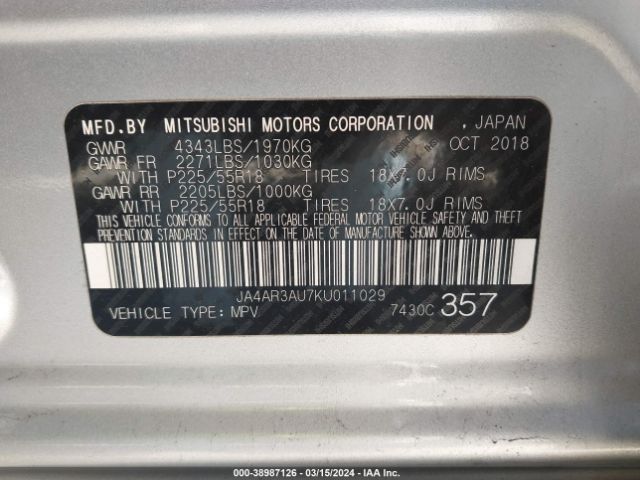 Photo 8 VIN: JA4AR3AU7KU011029 - MITSUBISHI OUTLANDER SPORT 