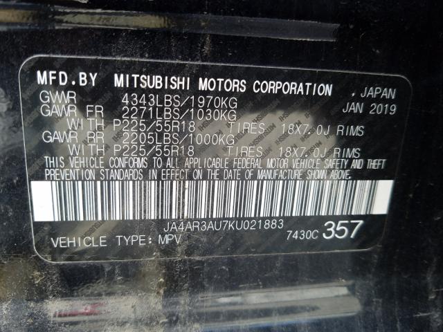 Photo 9 VIN: JA4AR3AU7KU021883 - MITSUBISHI OUTLANDER 