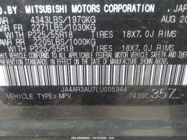 Photo 8 VIN: JA4AR3AU7LU005944 - MITSUBISHI OUTLANDER SPORT 