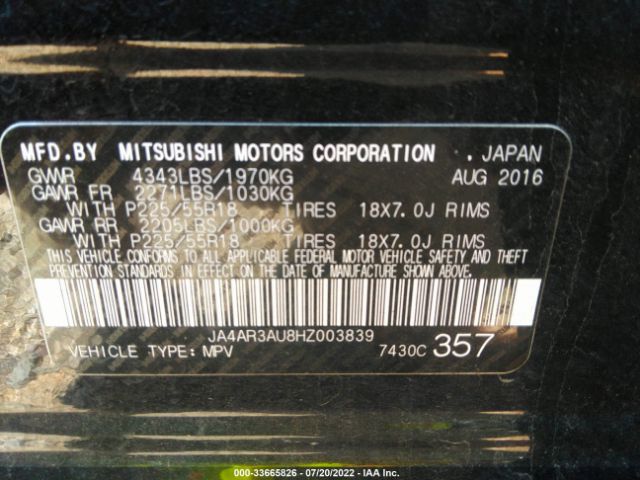 Photo 8 VIN: JA4AR3AU8HZ003839 - MITSUBISHI OUTLANDER SPORT 