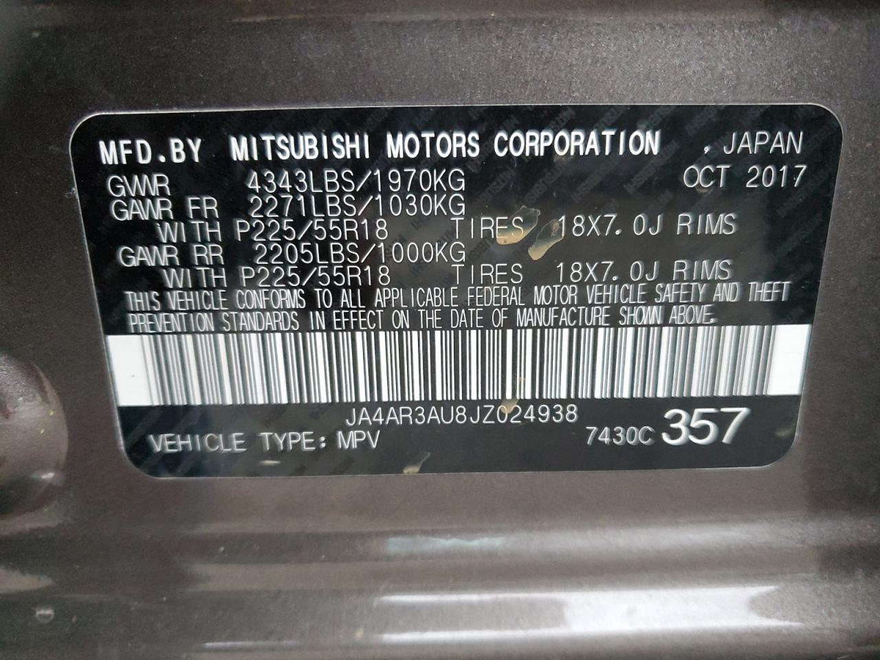 Photo 11 VIN: JA4AR3AU8JZ024938 - MITSUBISHI OUTLANDER 