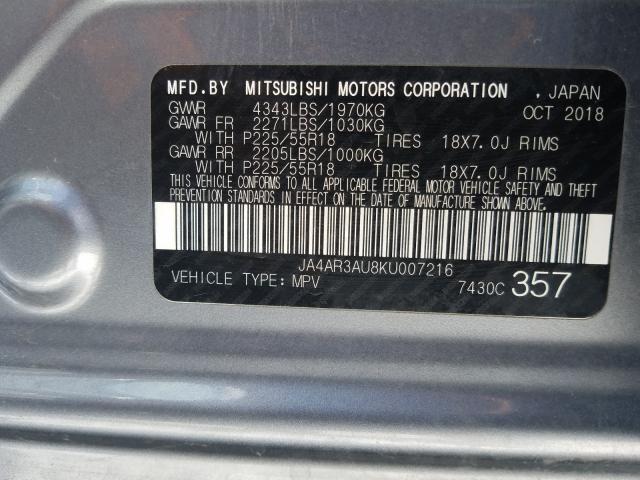 Photo 9 VIN: JA4AR3AU8KU007216 - MITSUBISHI OUTLANDER 