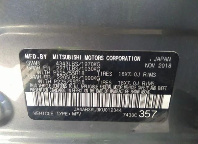 Photo 8 VIN: JA4AR3AU9KU012344 - MITSUBISHI OUTLANDER SPORT 