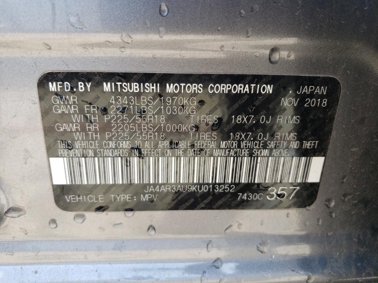 Photo 11 VIN: JA4AR3AU9KU013252 - MITSUBISHI OUTLANDER 