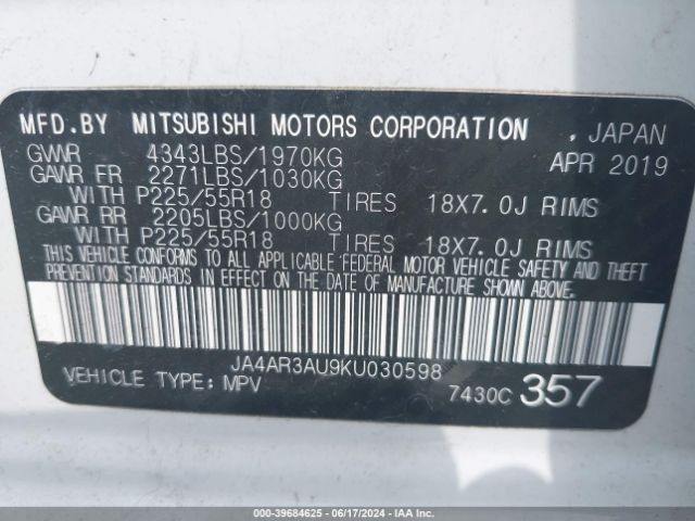 Photo 8 VIN: JA4AR3AU9KU030598 - MITSUBISHI OUTLANDER SPORT 