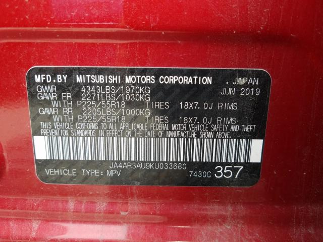 Photo 9 VIN: JA4AR3AU9KU033680 - MITSUBISHI OUTLANDER 