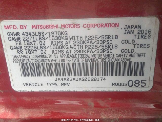 Photo 8 VIN: JA4AR3AUXGZ028174 - MITSUBISHI OUTLANDER SPORT 