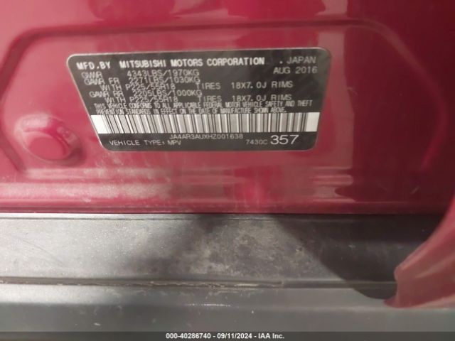 Photo 8 VIN: JA4AR3AUXHZ001638 - MITSUBISHI OUTLANDER SPORT 