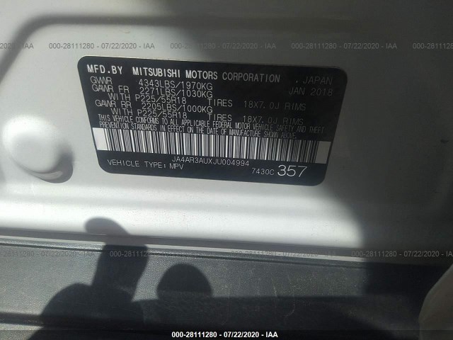 Photo 8 VIN: JA4AR3AUXJU004994 - MITSUBISHI OUTLANDER SPORT 