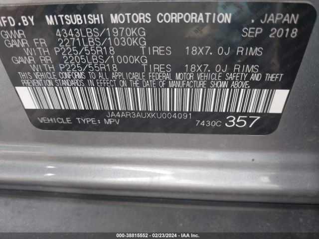 Photo 8 VIN: JA4AR3AUXKU004091 - MITSUBISHI OUTLANDER SPORT 