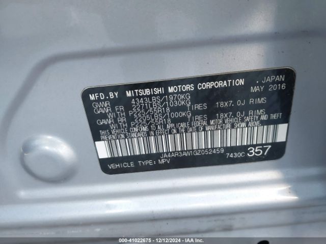 Photo 8 VIN: JA4AR3AW1GZ052459 - MITSUBISHI OUTLANDER SPORT 