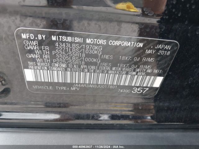 Photo 8 VIN: JA4AR3AW3JU017801 - MITSUBISHI OUTLANDER SPORT 