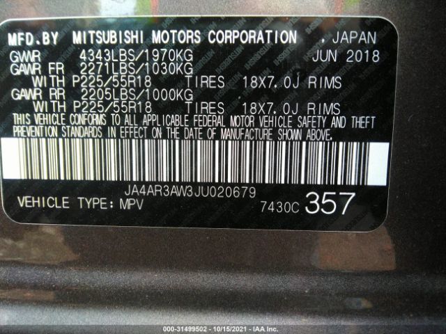 Photo 8 VIN: JA4AR3AW3JU020679 - MITSUBISHI OUTLANDER SPORT 