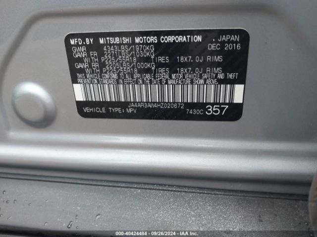 Photo 8 VIN: JA4AR3AW4HZ020672 - MITSUBISHI OUTLANDER SPORT 