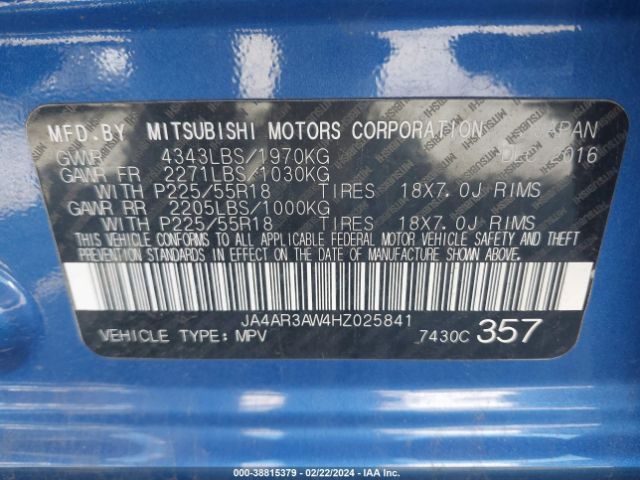 Photo 8 VIN: JA4AR3AW4HZ025841 - MITSUBISHI OUTLANDER SPORT 