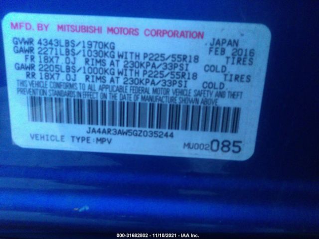 Photo 8 VIN: JA4AR3AW5GZ035244 - MITSUBISHI OUTLANDER SPORT 