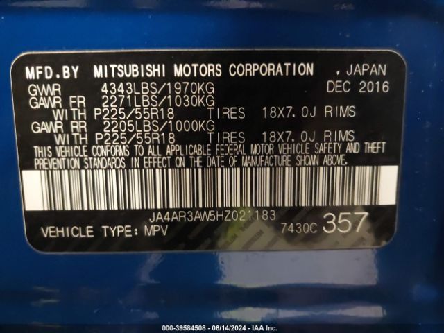 Photo 8 VIN: JA4AR3AW5HZ021183 - MITSUBISHI OUTLANDER SPORT 