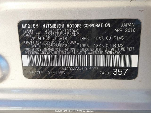 Photo 8 VIN: JA4AR3AW5JU015077 - MITSUBISHI OUTLANDER SPORT 