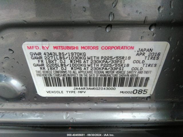 Photo 8 VIN: JA4AR3AW6GZ043000 - MITSUBISHI OUTLANDER SPORT 