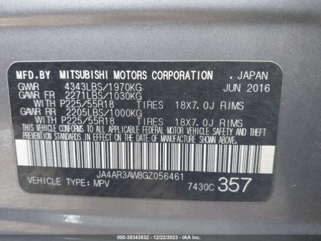 Photo 8 VIN: JA4AR3AW8GZ056461 - MITSUBISHI OUTLANDER SPORT 