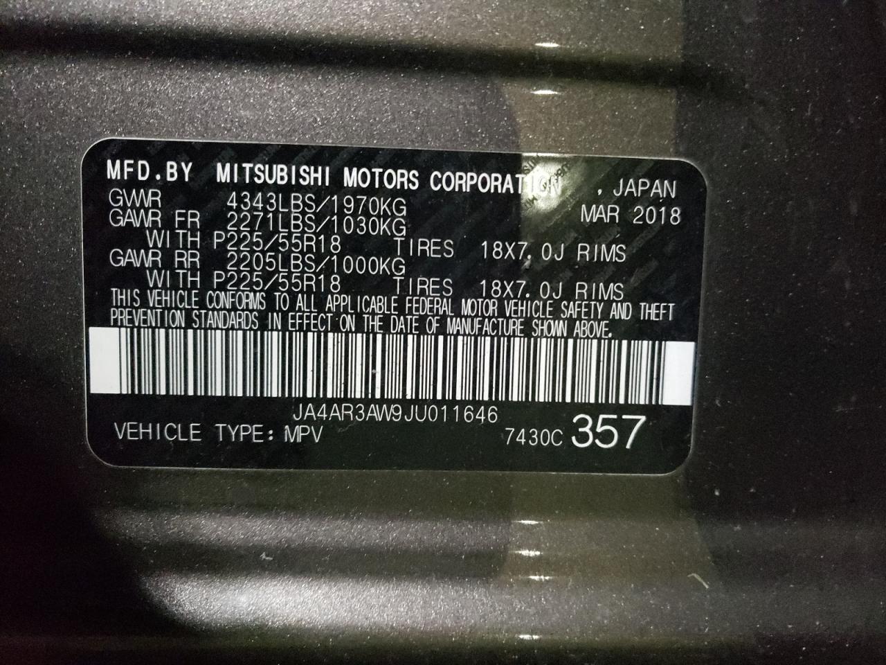 Photo 11 VIN: JA4AR3AW9JU011646 - MITSUBISHI OUTLANDER 