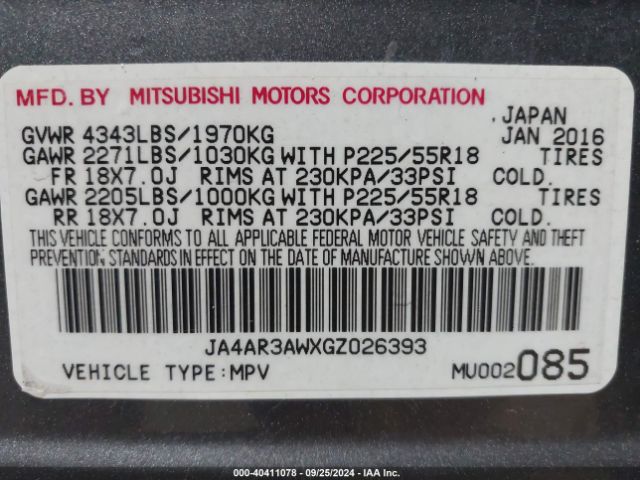 Photo 8 VIN: JA4AR3AWXGZ026393 - MITSUBISHI OUTLANDER SPORT 