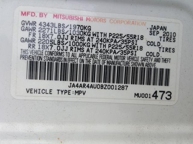 Photo 9 VIN: JA4AR4AU0BZ001287 - MITSUBISHI OUTLANDER 