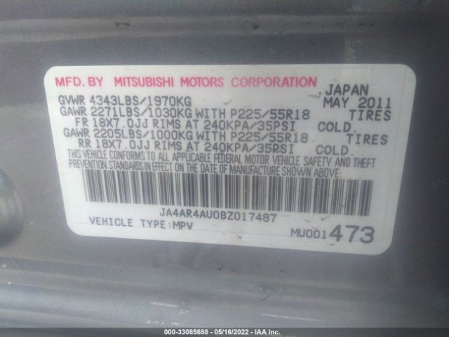 Photo 8 VIN: JA4AR4AU0BZ017487 - MITSUBISHI OUTLANDER SPORT 