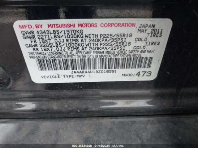 Photo 8 VIN: JA4AR4AU1BZ016591 - MITSUBISHI OUTLANDER SPORT 