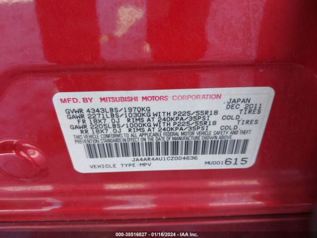 Photo 8 VIN: JA4AR4AU1CZ004636 - MITSUBISHI OUTLANDER SPORT 