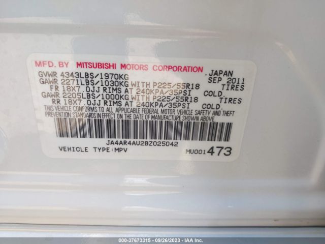 Photo 8 VIN: JA4AR4AU2BZ025042 - MITSUBISHI OUTLANDER SPORT 