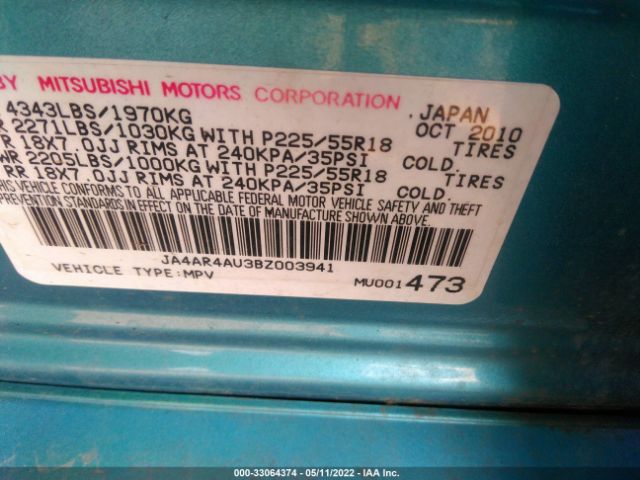 Photo 8 VIN: JA4AR4AU3BZ003941 - MITSUBISHI OUTLANDER SPORT 